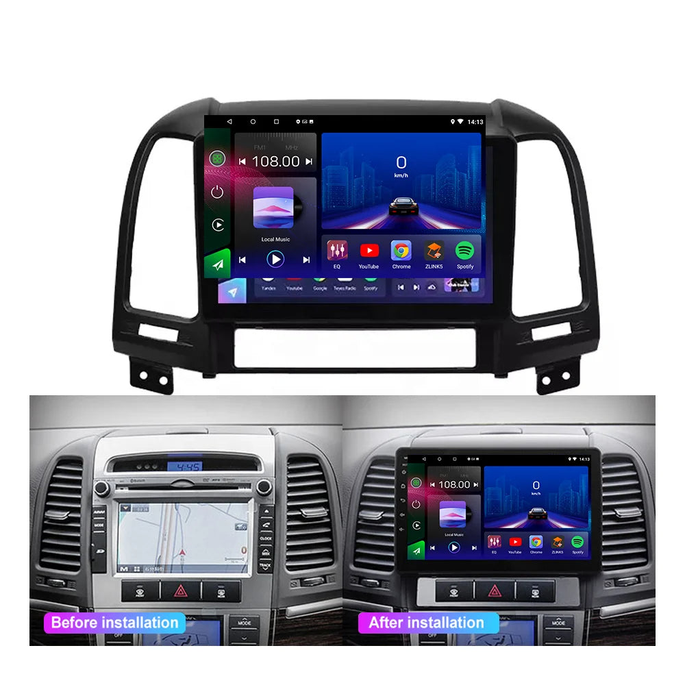 Poste Android13//4G-64//Hyundai Santa Fe 2006-2012 | Autoradio | Android 14 | Écran Tactile | CarPlay | Bluetooth | GPS