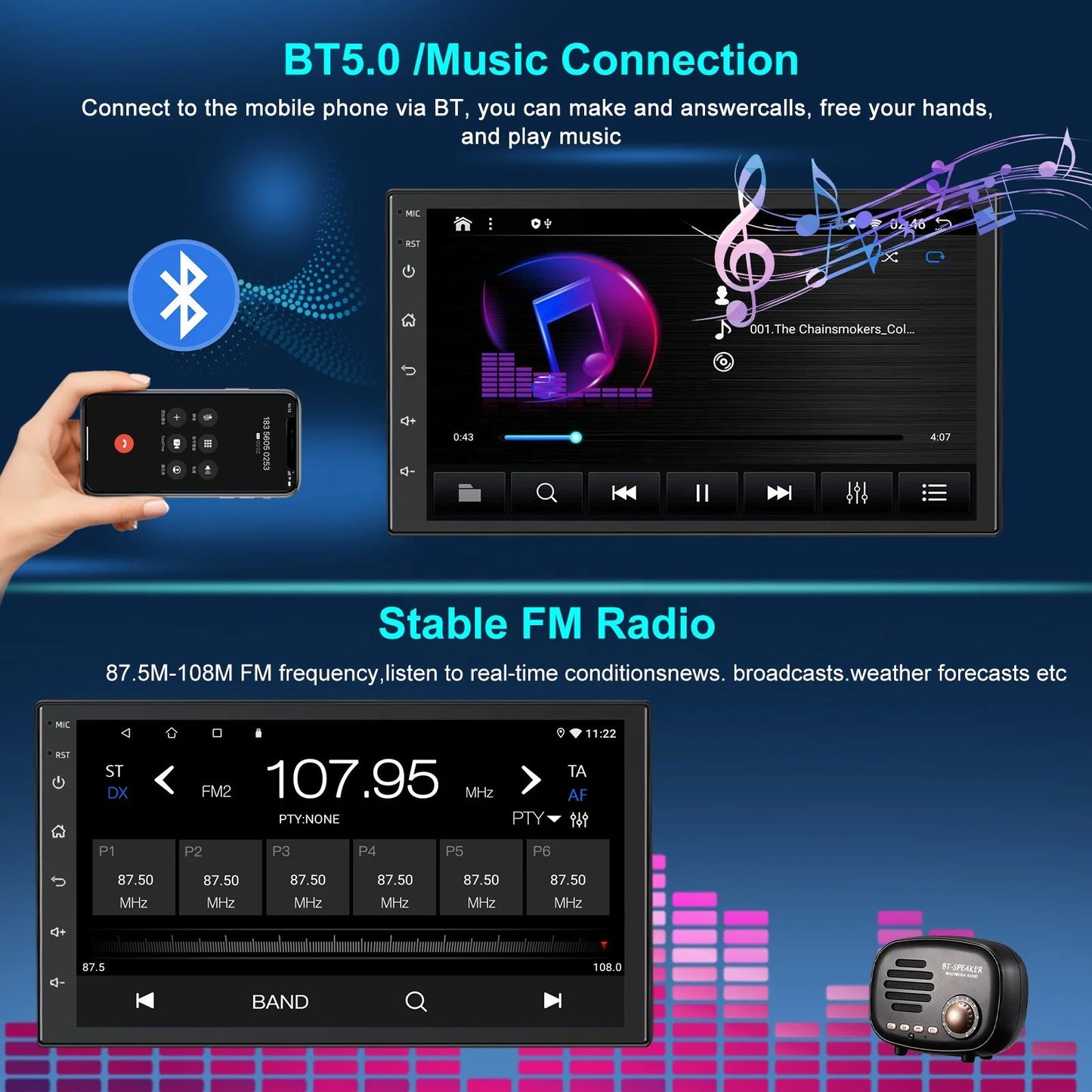 Poste Radio Android 4G-64 Taille 7 Pouces | Autoradio | Android 14 | Écran Tactile | CarPlay | Bluetooth | GPS