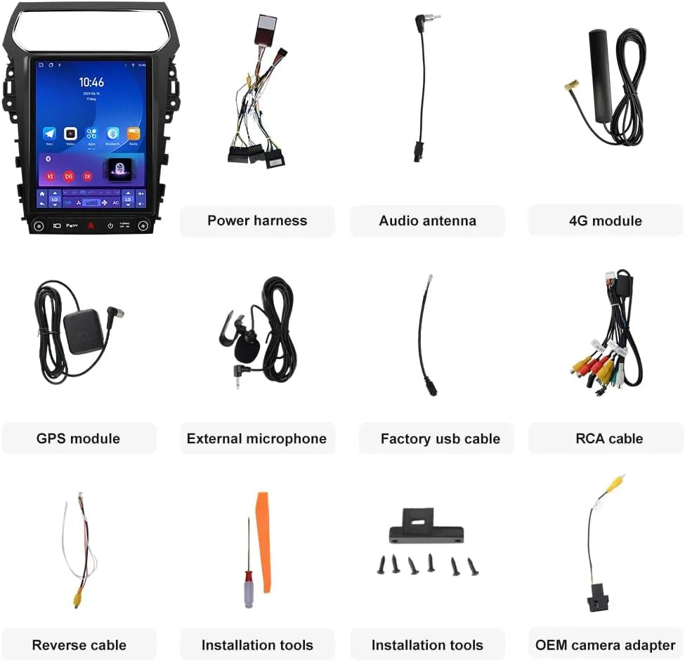 Autoradio Android 13 à 8 cœurs pour Ford Explorer 2011-2019, écran tactile 12,1" avec CarPlay sans fil, Android Auto, DSP, Bluetooth, navigation GPS