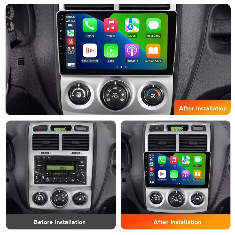 Kia Sportage 2005-2010 Mise à niveau manuelle de la stéréo AC : unité centrale GPS à écran tactile IPS 9", 2 + 32 Go, Car-Play, Android Auto, SWC, intégration de la vue arrière