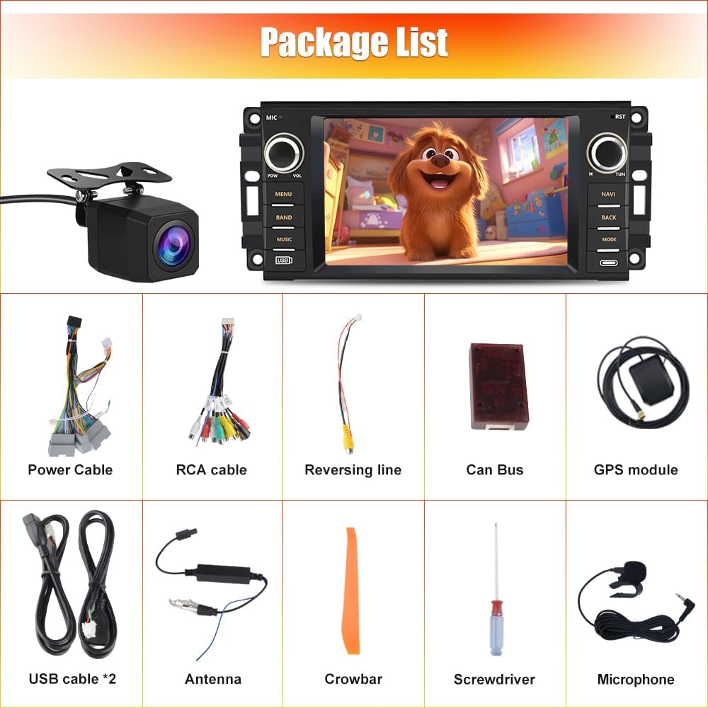 Autoradio pour Jeep Wrangler JK, Chrysler Dodge Ram 1500, écran tactile 7" avec CarPlay sans fil, Android Auto, WiFi, radio FM, caméra de recul