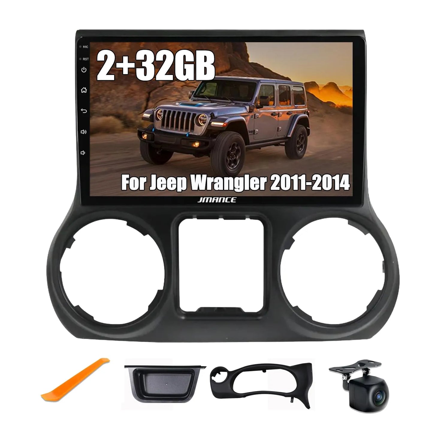 Stéréo de voiture Android 10,1" pour Jeep Wrangler 2011-2014 : 2+64 Go, GPS, DSP, Bluetooth, WiFi, CarPlay sans fil/Android Auto, commande au volant