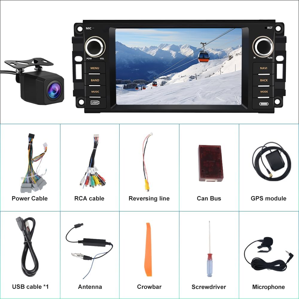 Stéréo de voiture Android pour Jeep Wrangler/Chrysler/Dodge Ram 1500 2007-2018 : écran tactile 7", CarPlay sans fil, WiFi, GPS, radio FM, caméra de recul