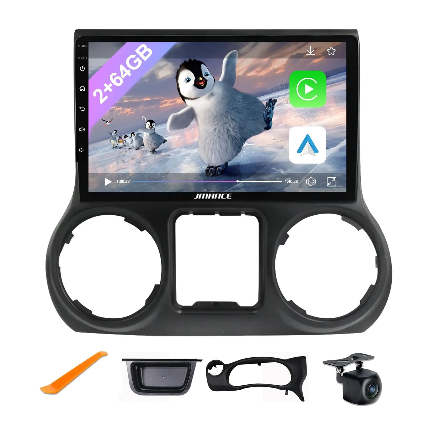 Autoradio 10,1" pour Jeep Wrangler 2011-2014 : 2+64 Go, GPS, DSP, Bluetooth, WiFi, CarPlay sans fil et Android Auto, commande au volant