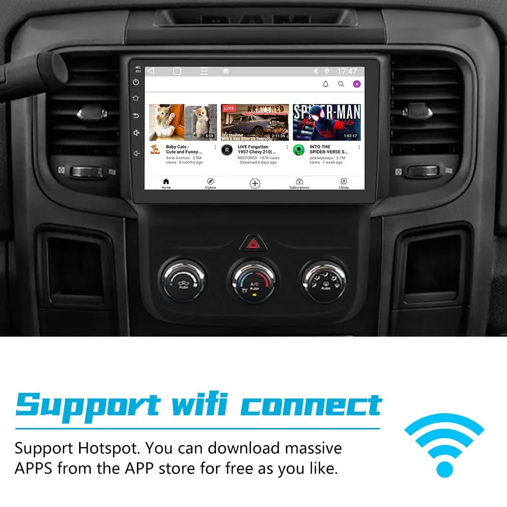 Stéréo de voiture 4 Go + 64 Go 9" pour Dodge Ram 2013-2019 1500/2500/3500, CarPlay/Android Auto intégré, DSP, BT, GPS, FM, WiFi, caméra gratuite, manuel AC