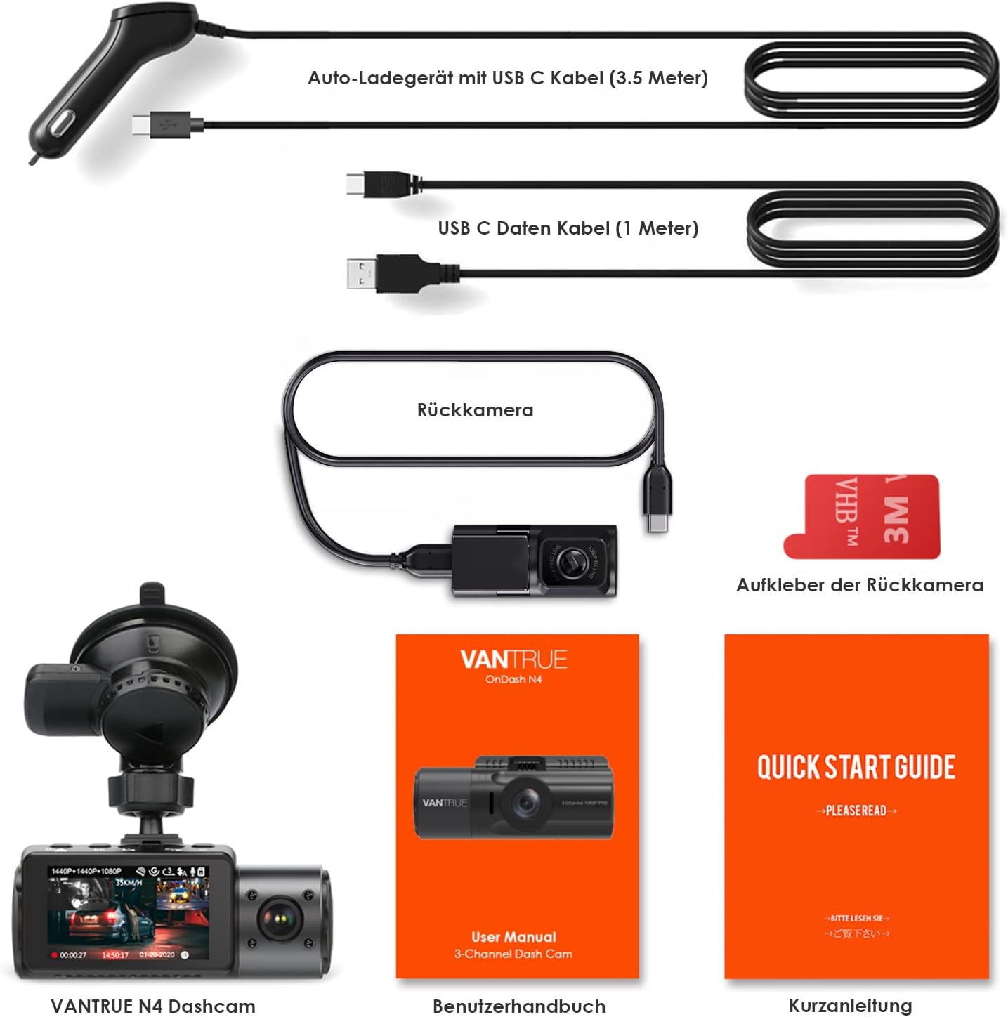 Caméra Embardée Triple Lentilles - 4K + Vision Nocturne + Mode Parking