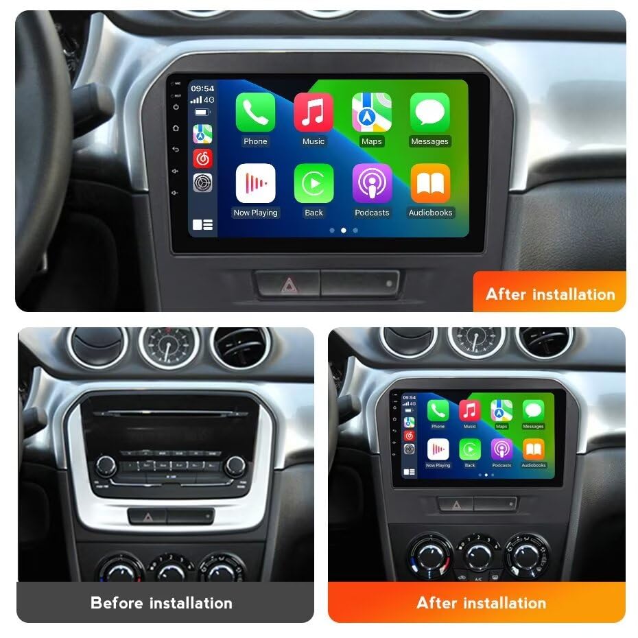 Suzuki Vitara 2015-2019 Autoradio : écran tactile IPS 9", 1+32 Go, navigation GPS, CarPlay, Android Auto, SWC, vue arrière, kit tableau de bord