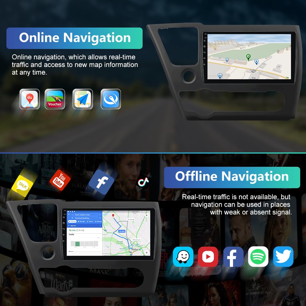 Autoradio Honda Civic 2013-2015 Android 12 : écran tactile, CarPlay, Android Auto, GPS, commande de direction, 2G+32G, radio multimédia, miroir d'écran.