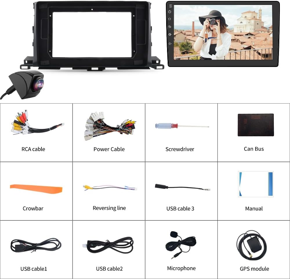 Autoradio Android 13 pour Toyota Highlander 2014-2019 : écran tactile 10", 4G+64G, Apple CarPlay et Android Auto sans fil, GPS, Bluetooth