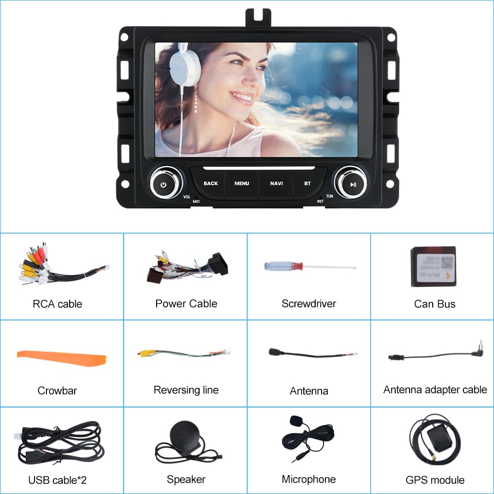 Autoradio Android 13 pour Dodge RAM 2013-2019 : unité principale à écran tactile 7" avec CarPlay/Android Auto, GPS, WiFi, Bluetooth, FM/AM, DSP, SWC