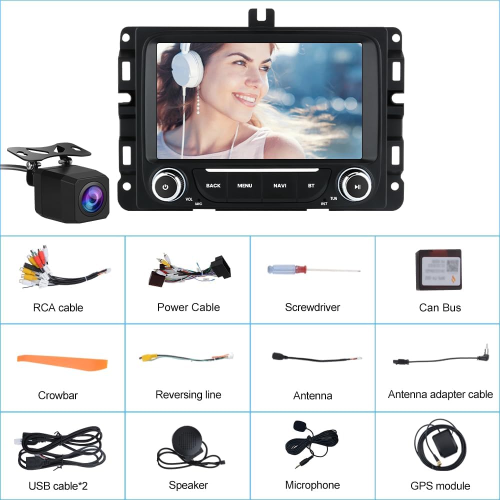 Autoradio Android 13 pour Dodge RAM 2013-2019 : stéréo à écran tactile 7" avec Carplay/Android Auto, GPS, WiFi, Bluetooth, FM/AM, DSP, SWC, caméra de recul