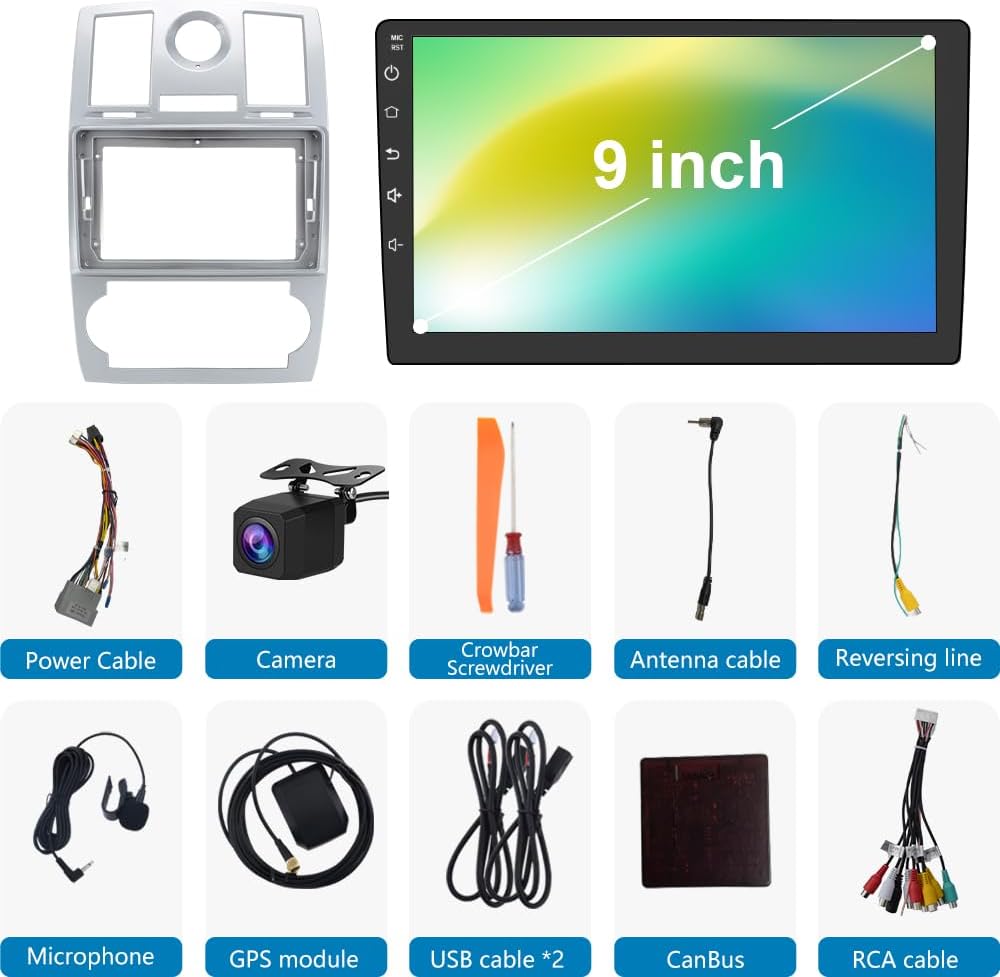 Chrysler 300C 2004-2011 Autoradio Android 12 avec GPS, Apple CarPlay et Android Auto