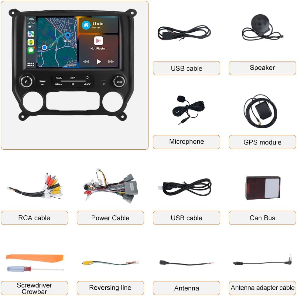 Autoradio stéréo Android 13 pour Chevrolet Silverado/GMC Sierra 2014-2018 avec CarPlay sans fil, Android Auto, Bluetooth