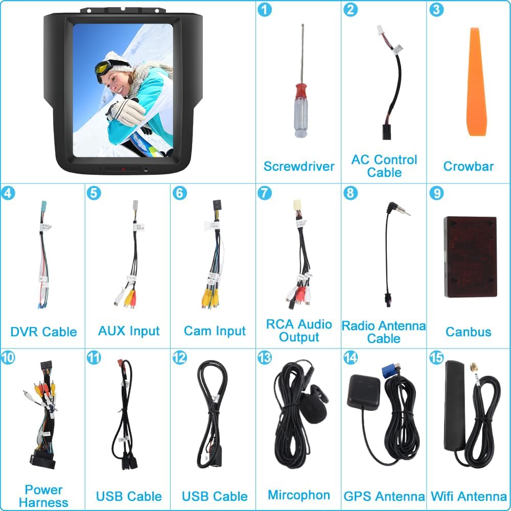 Système Stéréo Android 13 pour Dodge Ram 2013-2018 1500/2500/3500, Écran 10.4" T Style, Compatible CarPlay & Android Auto