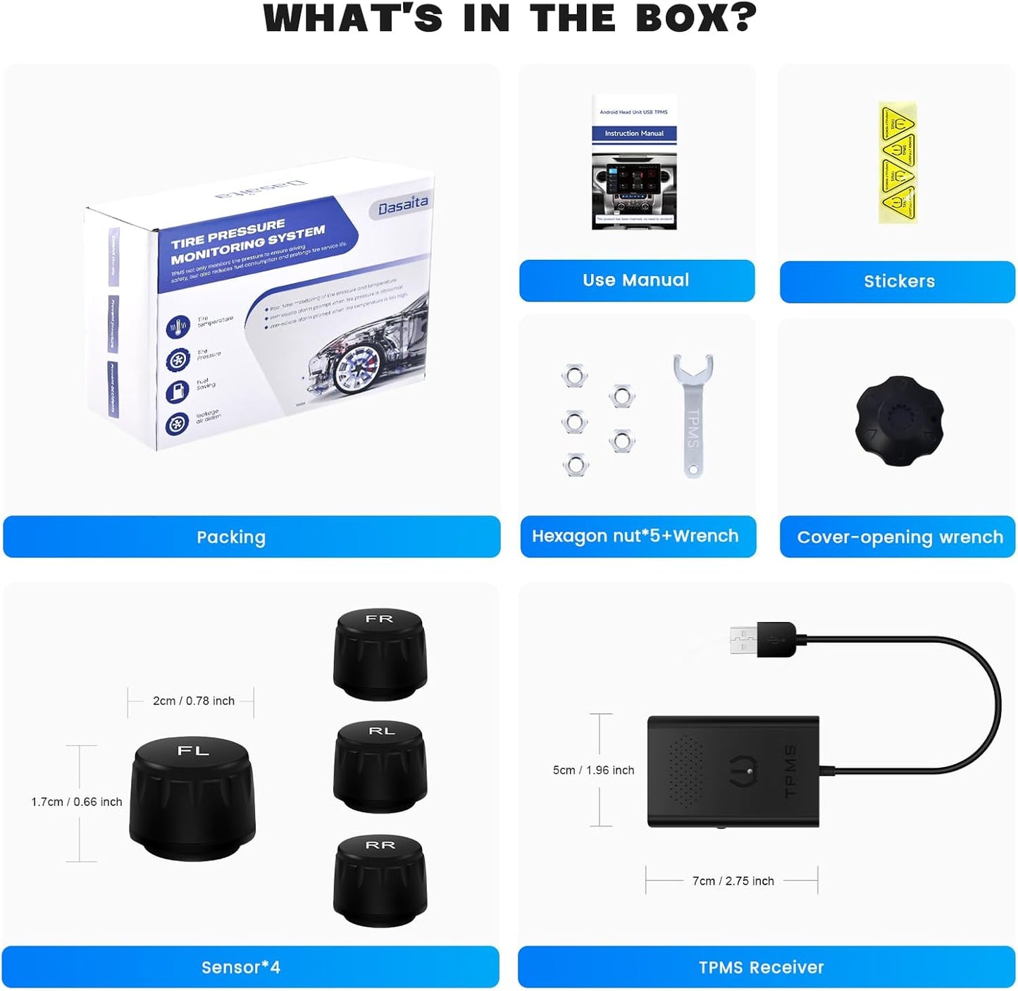 Surveillance Pneus en Temps Réel - TPMS USB Dasaita pour Android