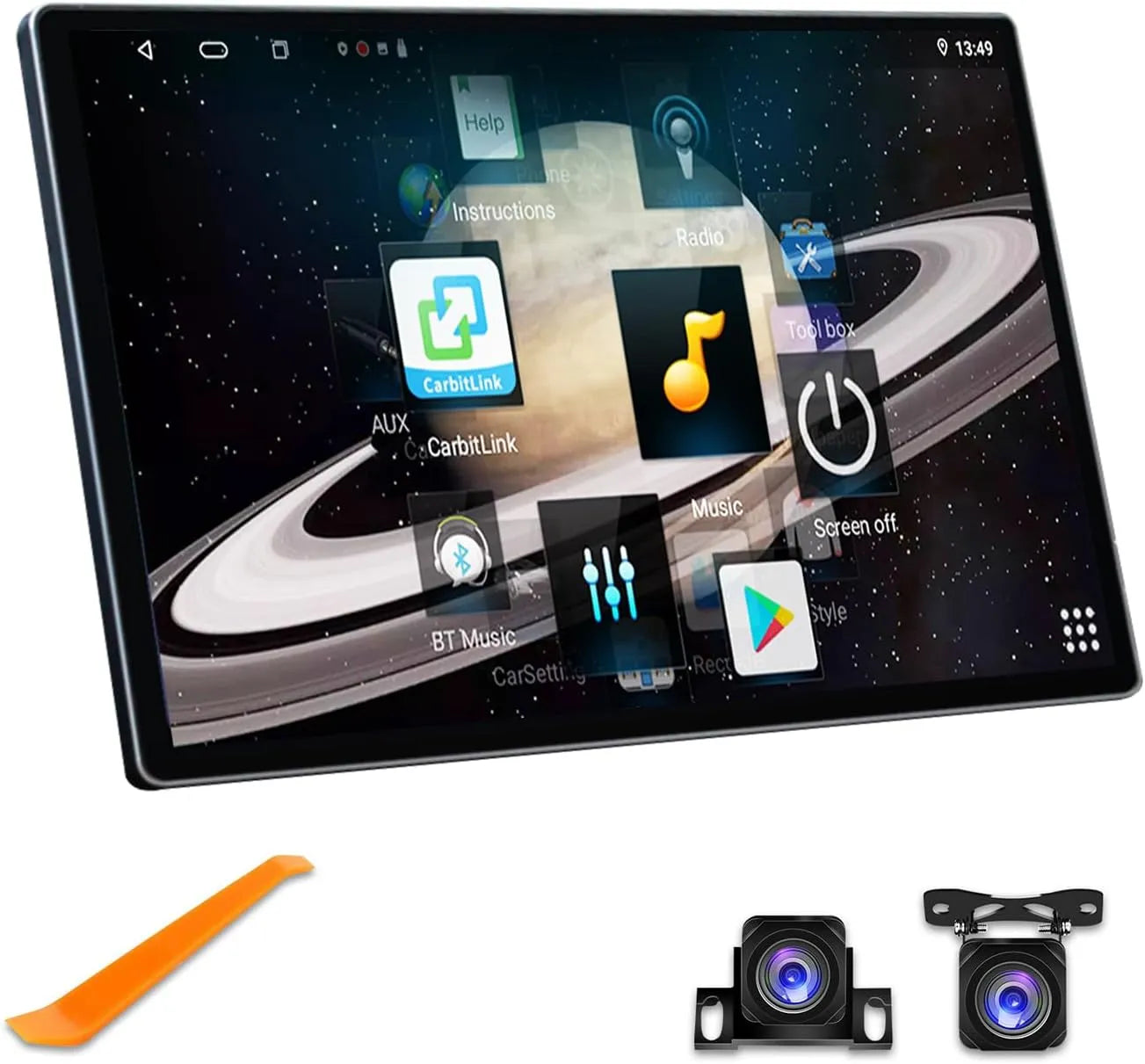 Autoradio android 6+128 Go 13" Double Din Android 13 Autoradio : Octa Core, écran tactile QLED, caméras avant/arrière, Bluetooth, GPS, DSP, AM/FM/RDS, SWC, WiFi