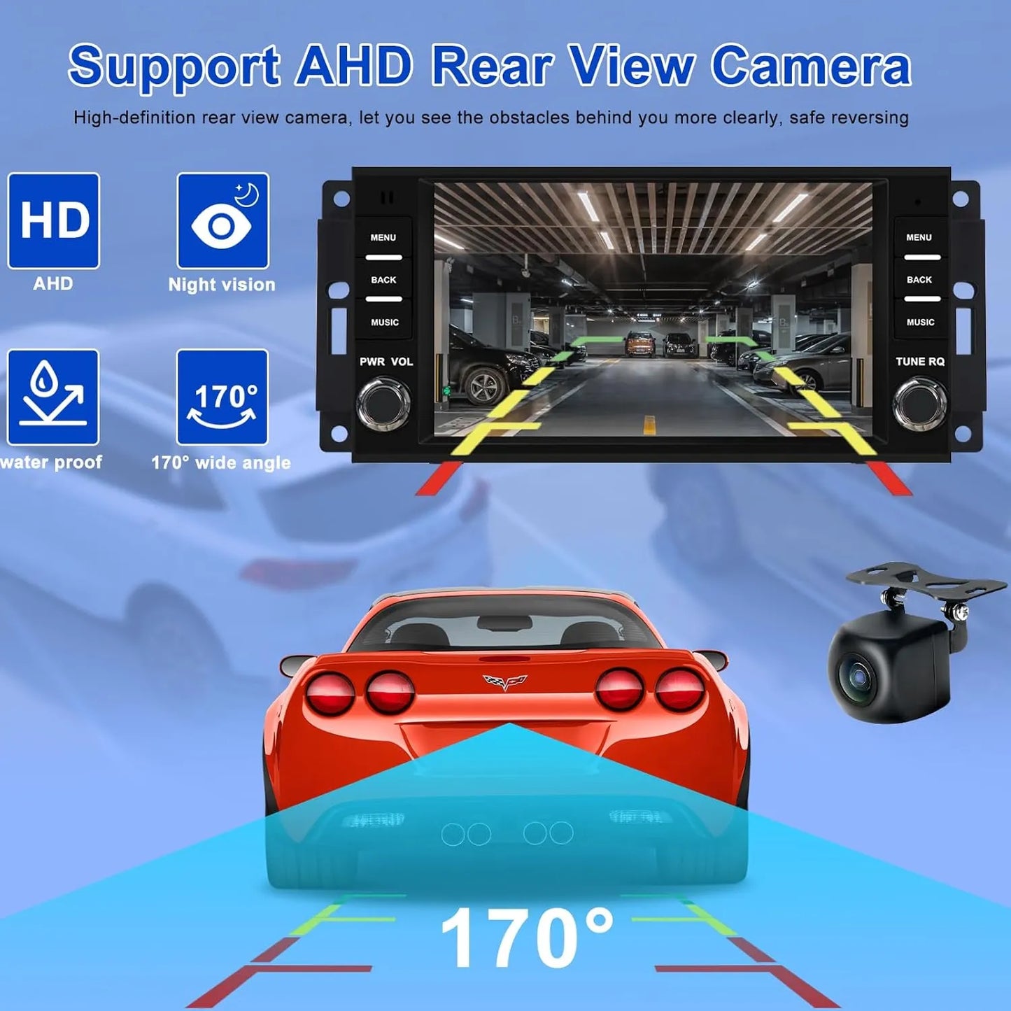 Autoradio Android 7" 2 + 64 Go pour Jeep Wrangler/Compass/Patriot, Chrysler Sebring, Dodge RAM : GPS, Carplay sans fil/Android Auto, Bluetooth, WiFi, DSP, caméra de recul