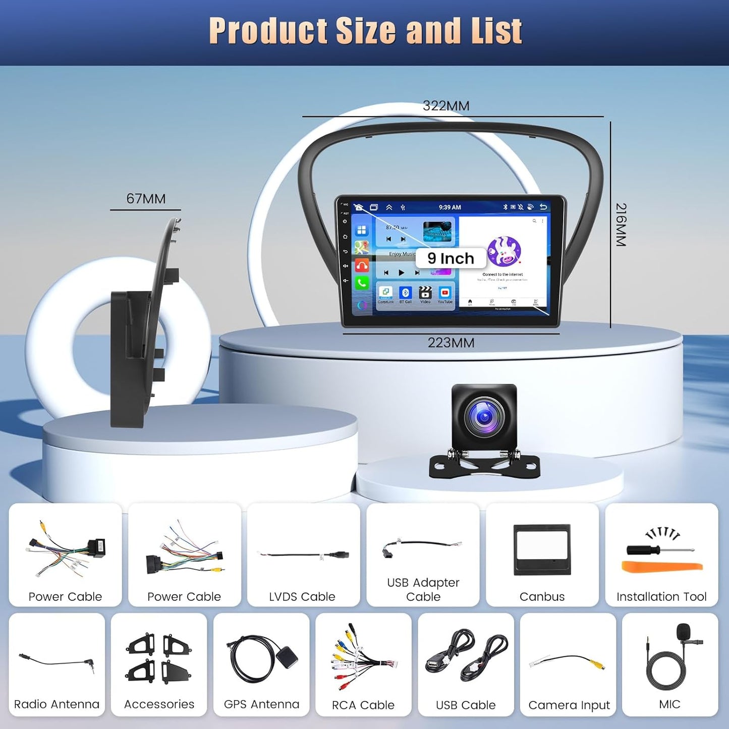 Autoradio Android 13 9 Pouces pour Peugeot 607 (2002-2010)| 4GB RAM + 64GB ROM