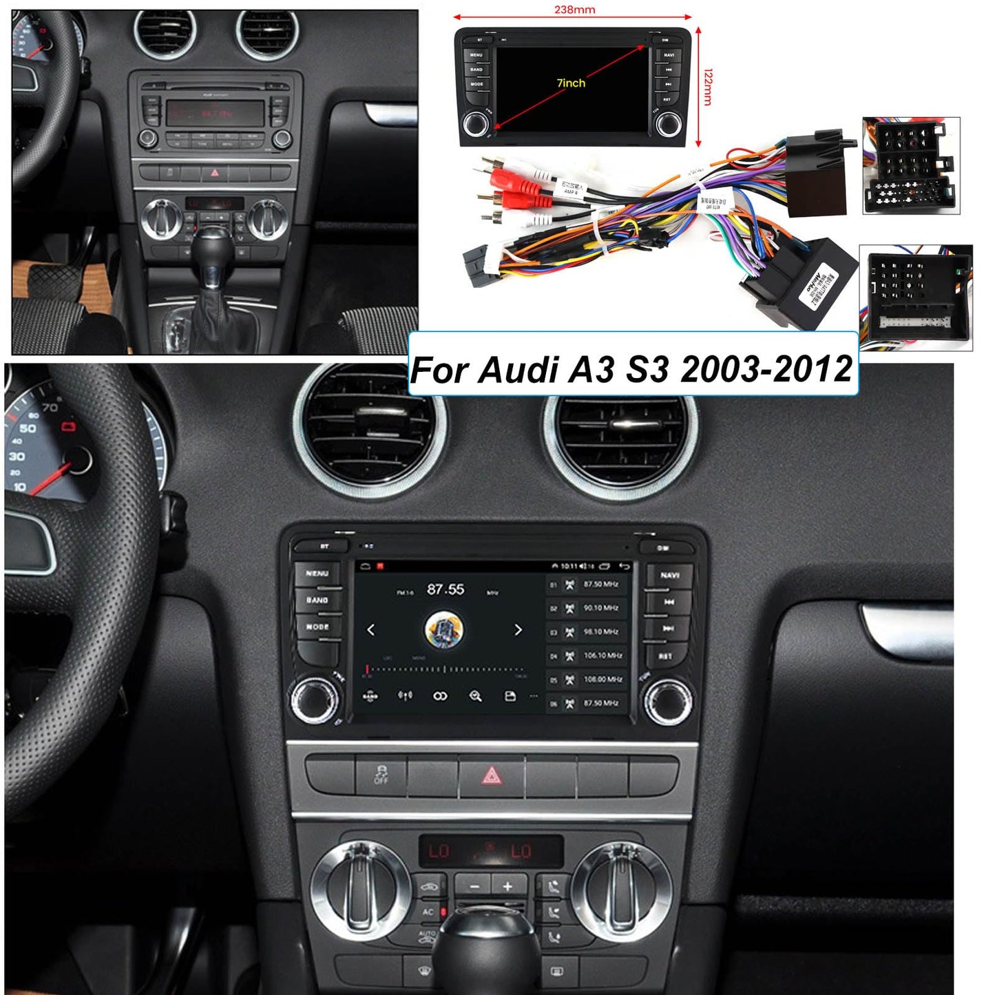 Autoradio Android 12 9'' pour Audi A3/S3 2003-2012 | FM, DSP, DAB+, Caméra Offerte