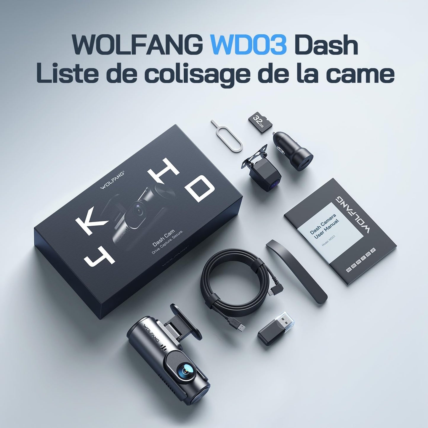 Dashcam 4K Avant/Arrière WiFi - Vision Nuit 170° - Carte 32G incluse