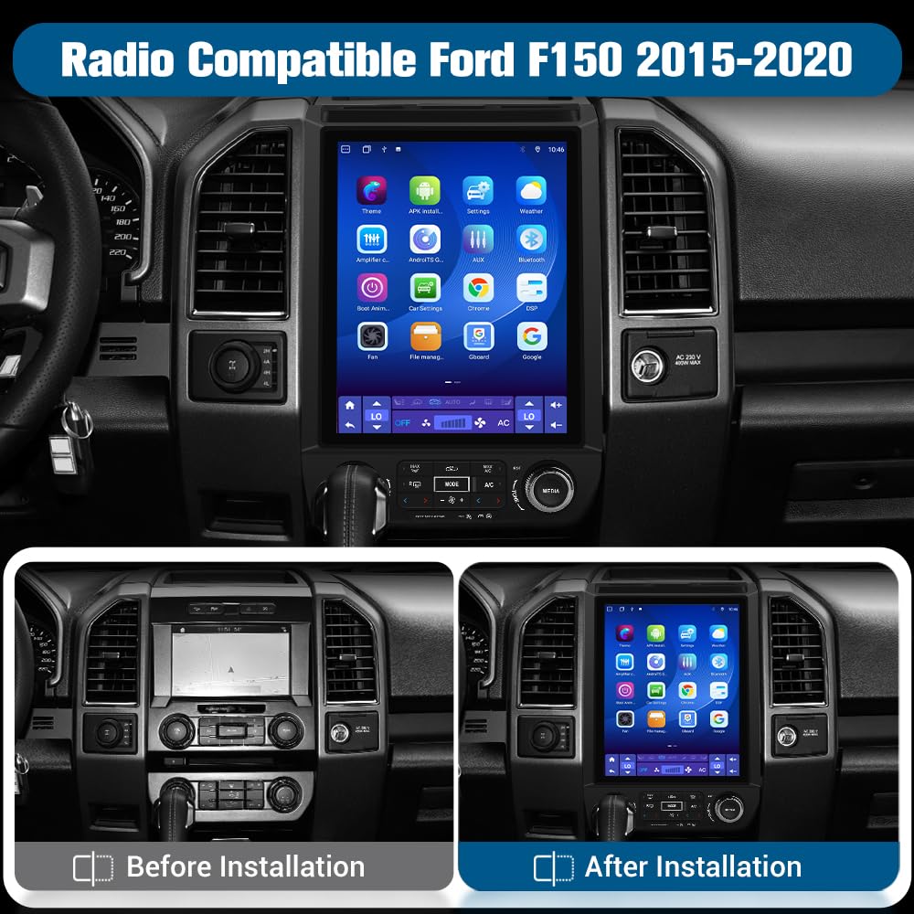 Autoradio 4+64G 12,1" pour Ford F150 2015-2021, Android 13, CarPlay sans fil, Android Auto, DSP, Bluetooth, Navigation GPS