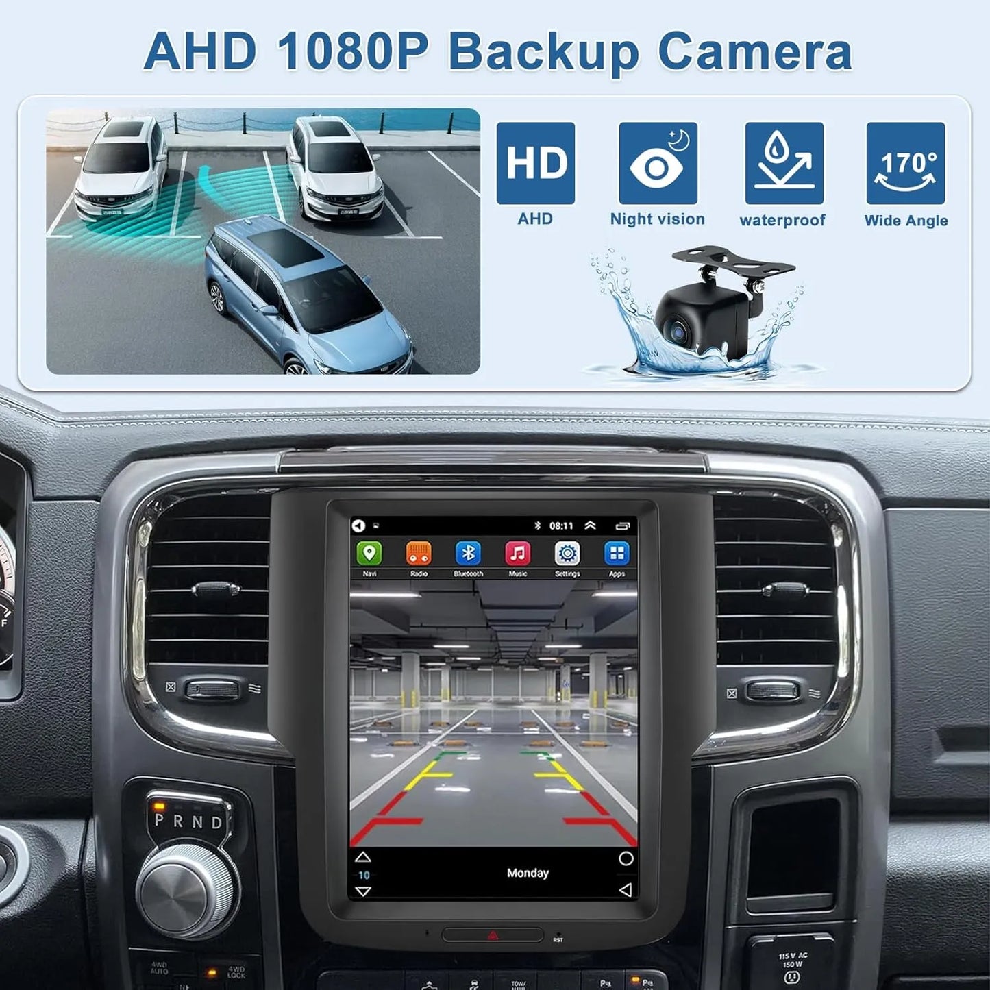 Autradio Android de style T 10,4" pour Dodge Ram 1500/2500/3500 (2013-2018) - CarPlay, Android Auto, 4G RAM, 64G ROM, WiFi, Bluetooth, SWC, navigation GPS