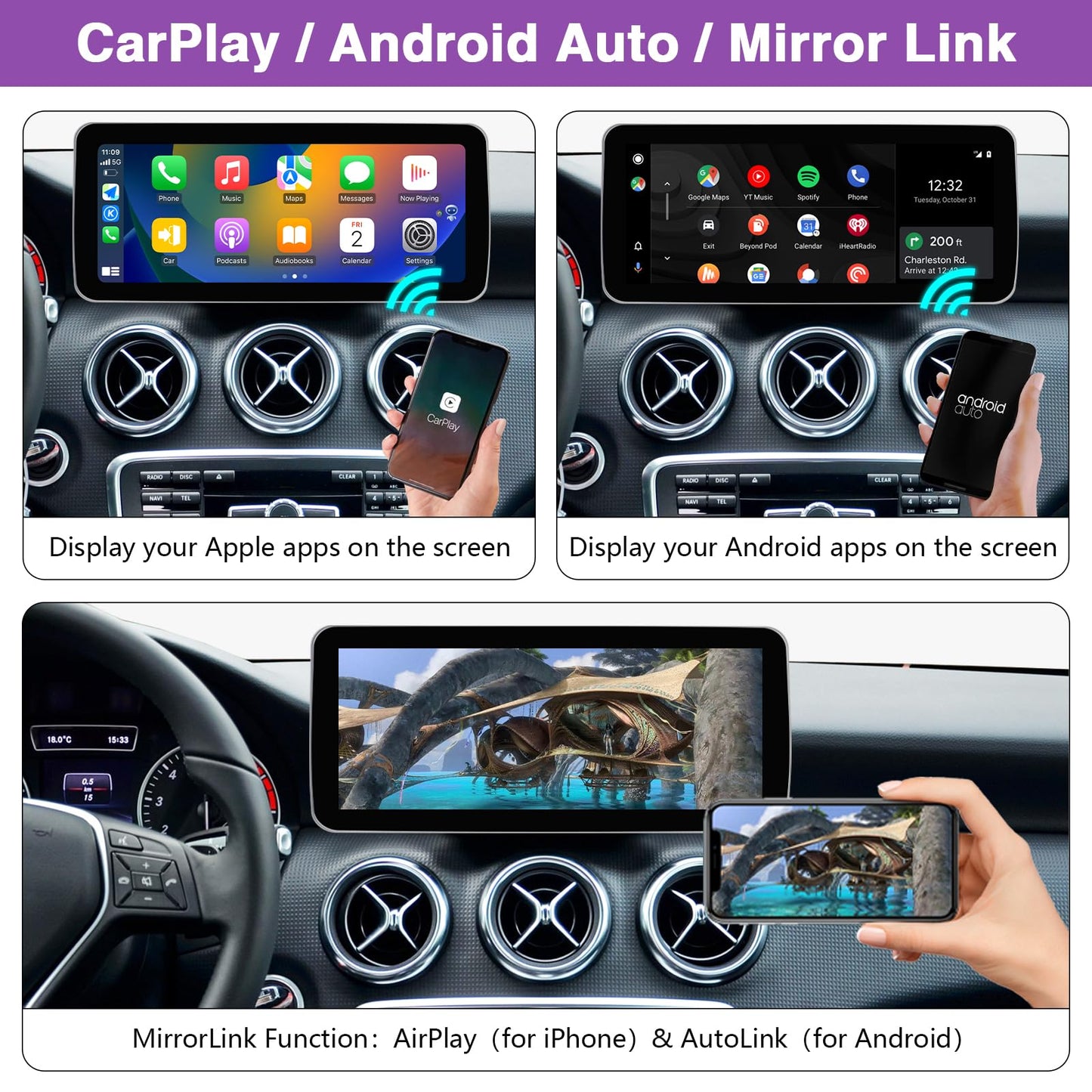 Autoradio Android 13 taille 12.3'' pour Mercedes C/GLC W205 2015-2018 | CarPlay, Android Auto