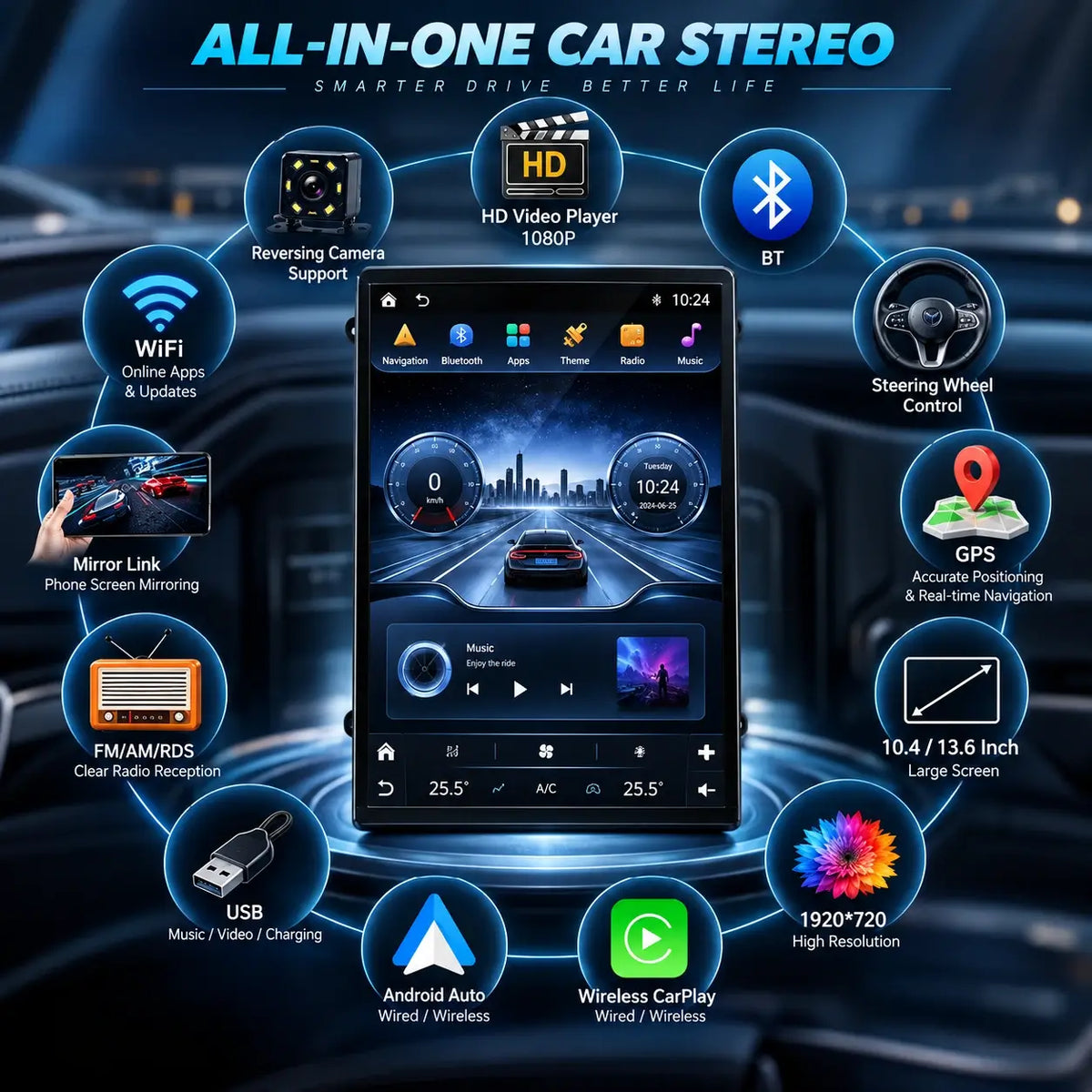 Autoradio style Tesla | Jaguar XF | 2008–2015 | Android 15 | CarPlay & Android Auto