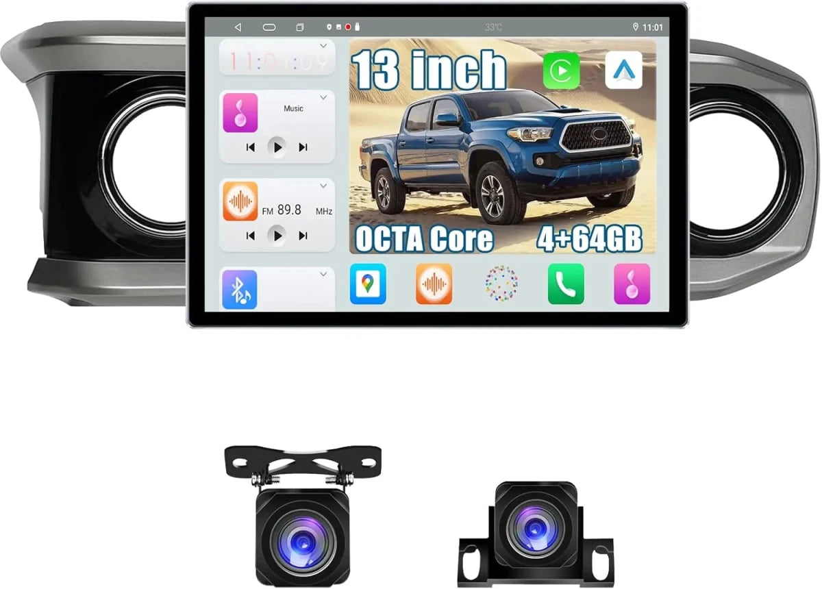 TOPTAKTILAutoradio Toyota Tacoma 2015 - 2022 13" Android 13 RAM 4+64 Go, Octa Core, QLED, Bluetooth, GPS, DSP, AM/FM/RDS, SWC, WiFi, interface utilisateur 3D, caméra avant/arrièreÀ domicile