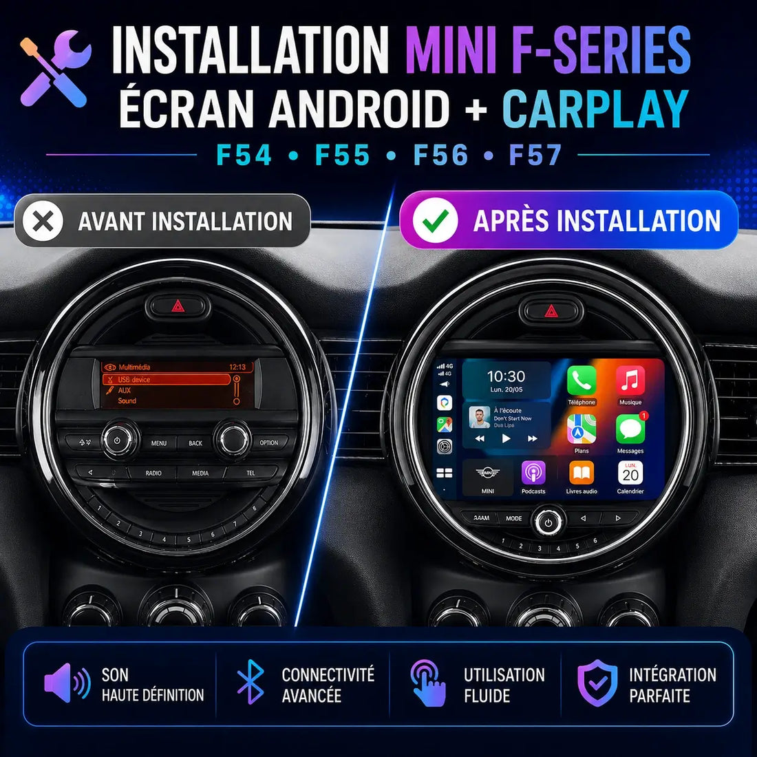 Comment installer un autoradio Android (CarPlay) sur MINI F-Series (F54–F57)