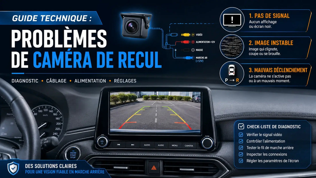 Guide technique : problèmes de caméra de recul (pas de signal, image instable, mauvais déclenchement)