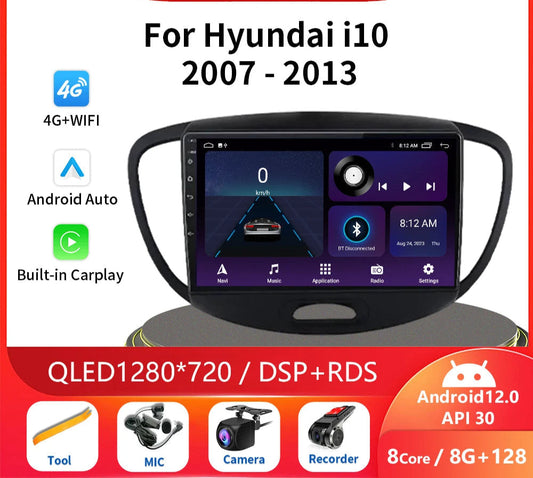 Poste Android13//4G-64//Hyundai I10 2007-2013/Carplay-Android Auto | Autoradio | Android 14 | Écran Tactile | Bluetooth | GPS