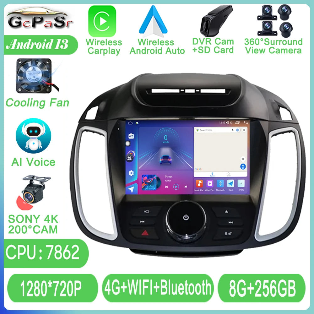 Autoradio Android 14 Ford Kuga C-Max Escape  -4G_64 - Camera Hd 1080P | Écran Tactile | CarPlay | Bluetooth | GPS