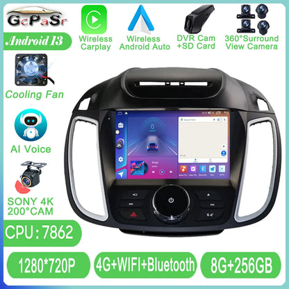 Autoradio Android 14 Ford Kuga C-Max Escape  -4G_64 - Camera Hd 1080P | Écran Tactile | CarPlay | Bluetooth | GPS