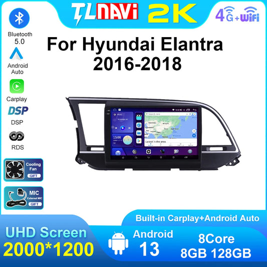 Poste Android 13 Hyundai Elantra 2016-2018  -4G-64 -Camera Hd 1080P | Autoradio | Android 14 | Écran Tactile | CarPlay | Bluetooth | GPS