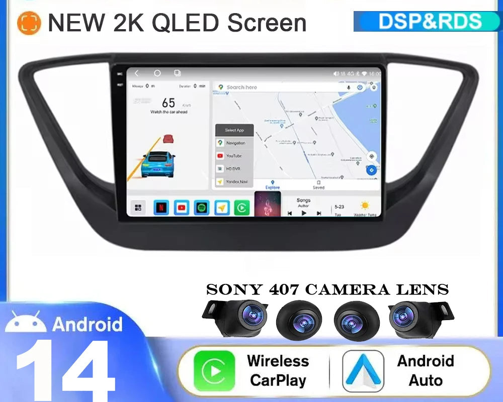 Poste Autoradio Android 13//4G-64G-Hyundai Accent 2017 | Android 14 | Écran Tactile | CarPlay | Bluetooth | GPS