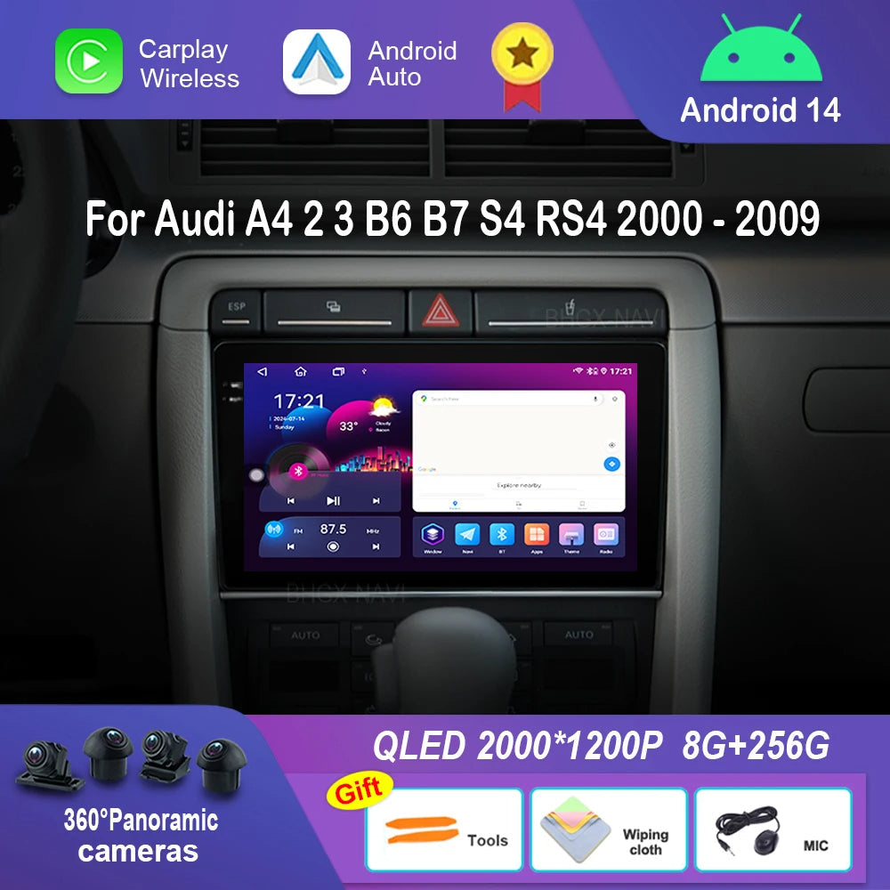 Poste Autoradio Android 13 -4G-64G -Audi A4 2002-2008 - Camera Hd 1080P | Android 14 | Écran Tactile | CarPlay | Bluetooth | GPS
