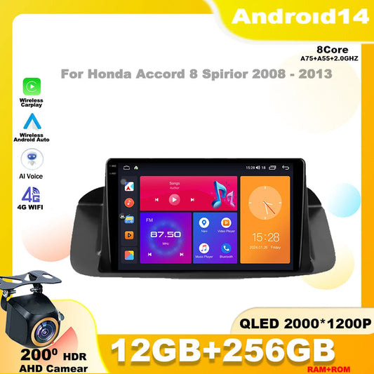 Poste Android Honda Accord 8 2008-2012  4G Double Record Caméra 4G/64 Carplay | Autoradio | Android 14 | Écran Tactile | Bluetooth | GPS