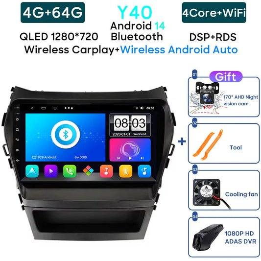 Poste Autoradio Android 13//4G-64G Hyundai Santa Fe 2013-2017 | Android 14 | Écran Tactile | CarPlay | Bluetooth | GPS