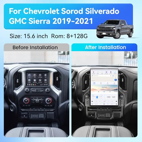 Écran Android 15,6 Pouces 8+128GB pour Chevy Silverado / GMC Sierra 2019-2023 – Autoradio Style Tesla avec GPS, CarPlay Sans Fil et Son HD