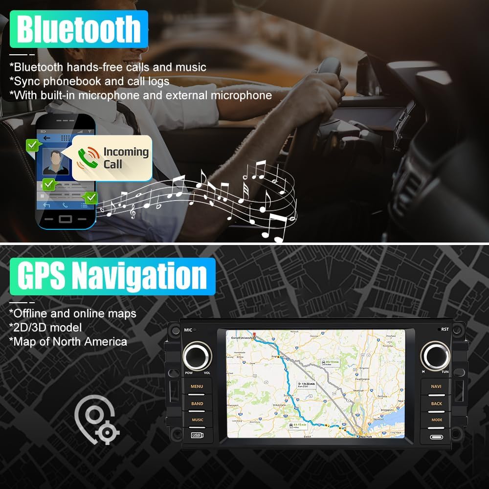 Stéréo de voiture Android pour Jeep Wrangler/Chrysler/Dodge Ram 1500 2007-2018 : écran tactile 7", CarPlay sans fil, WiFi, GPS, radio FM, caméra de recul
