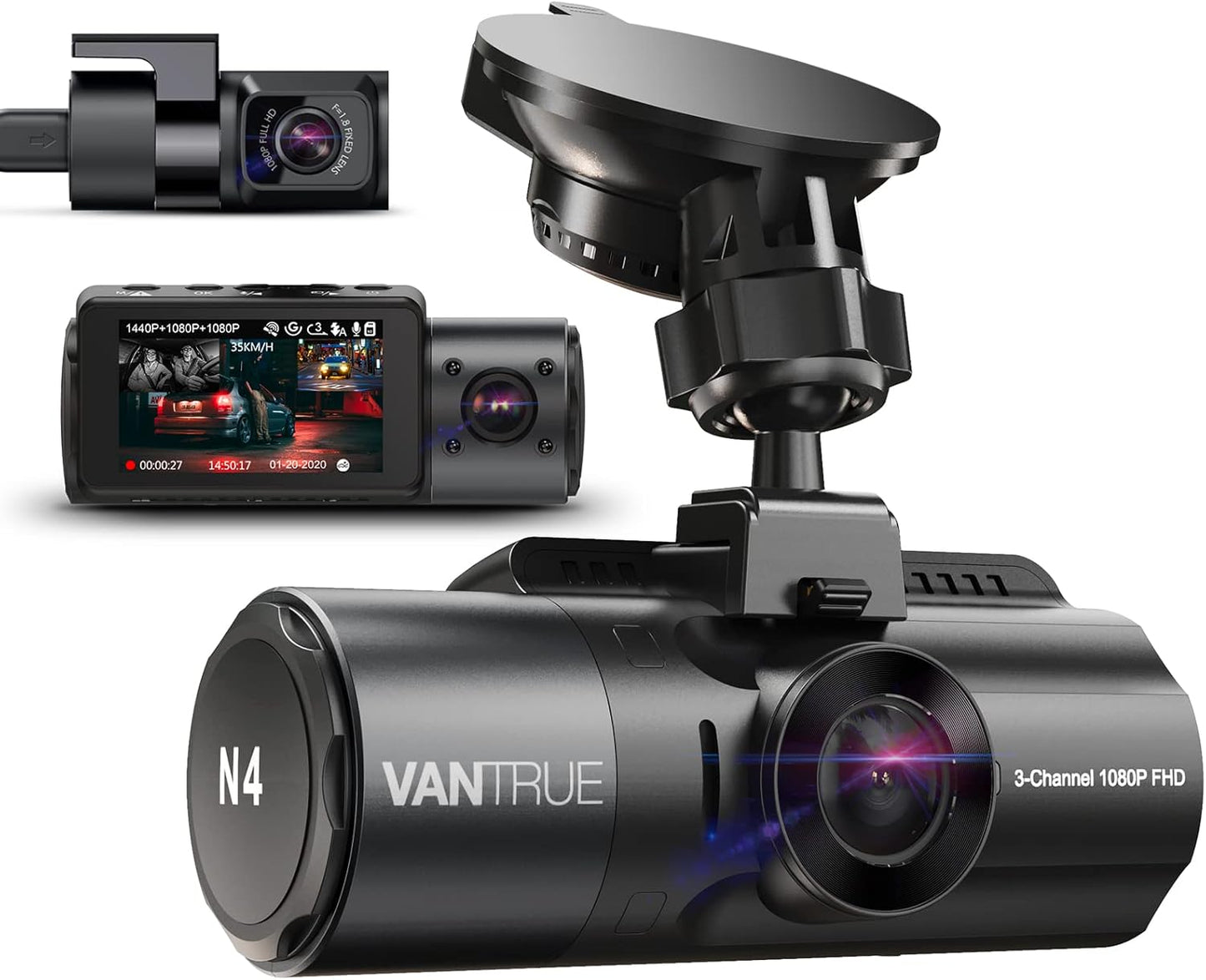 Caméra Embardée Triple Lentilles - 4K + Vision Nocturne + Mode Parking