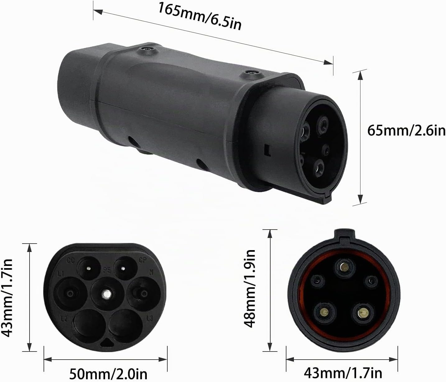 Adaptateur Type 2 vers Type 1 Recharge Voiture Électrique, Connecteur EVSE 16A 32A 230V 7,2KW avec Protection IP54 et Ignifuge UL94-V-0 pour Véhicule Électrique