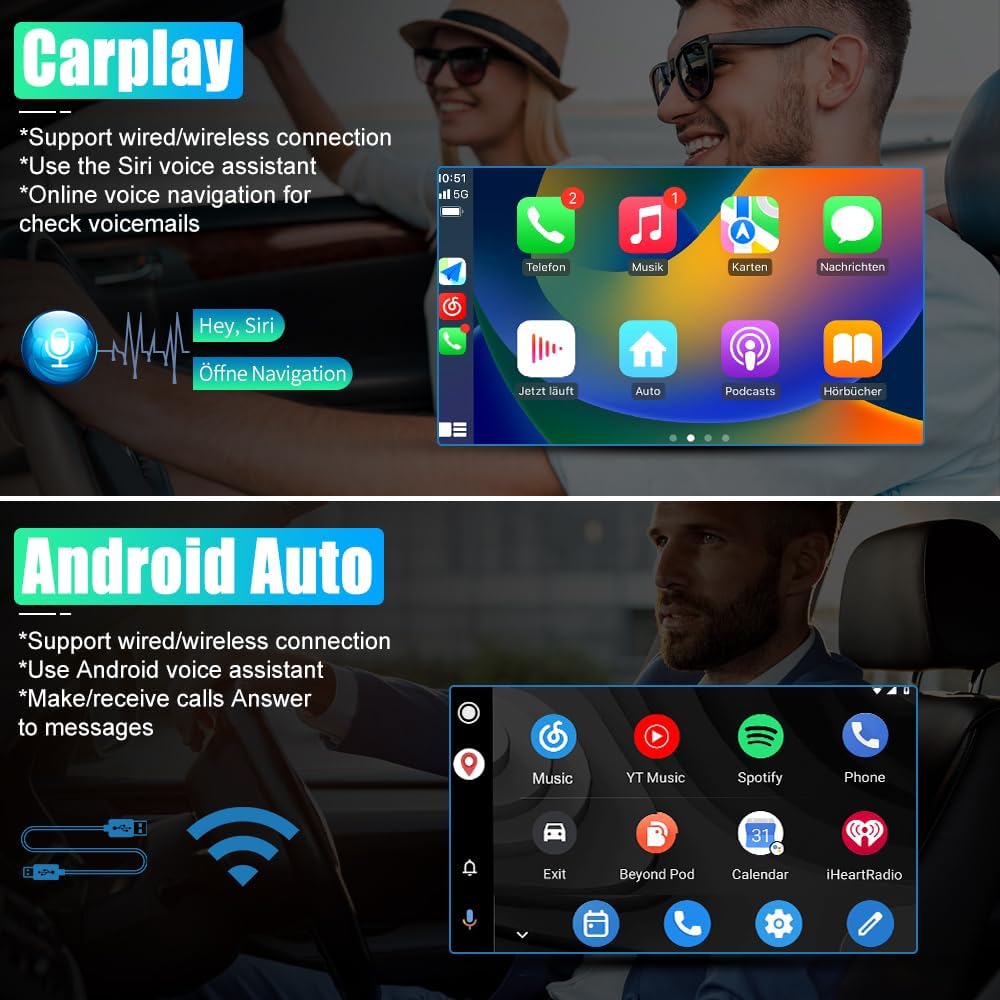 Stéréo de voiture Android pour Jeep Wrangler/Chrysler/Dodge Ram 1500 2007-2018 : écran tactile 7", CarPlay sans fil, WiFi, GPS, radio FM, caméra de recul