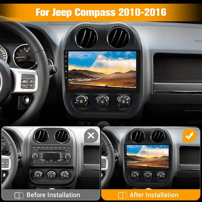 Stéréo de voiture à écran tactile 2G+64G 10" pour Jeep Compass/Patriot 2010-2016, Android 13, CarPlay, Android Auto, Bluetooth, navigation GPS