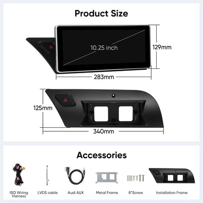 Écran Tactile 10.25″ Wireless Carplay Android Auto pour Audi B8 B8.5 A4 S4 A5 S5 RS4 RS5 2009-2016