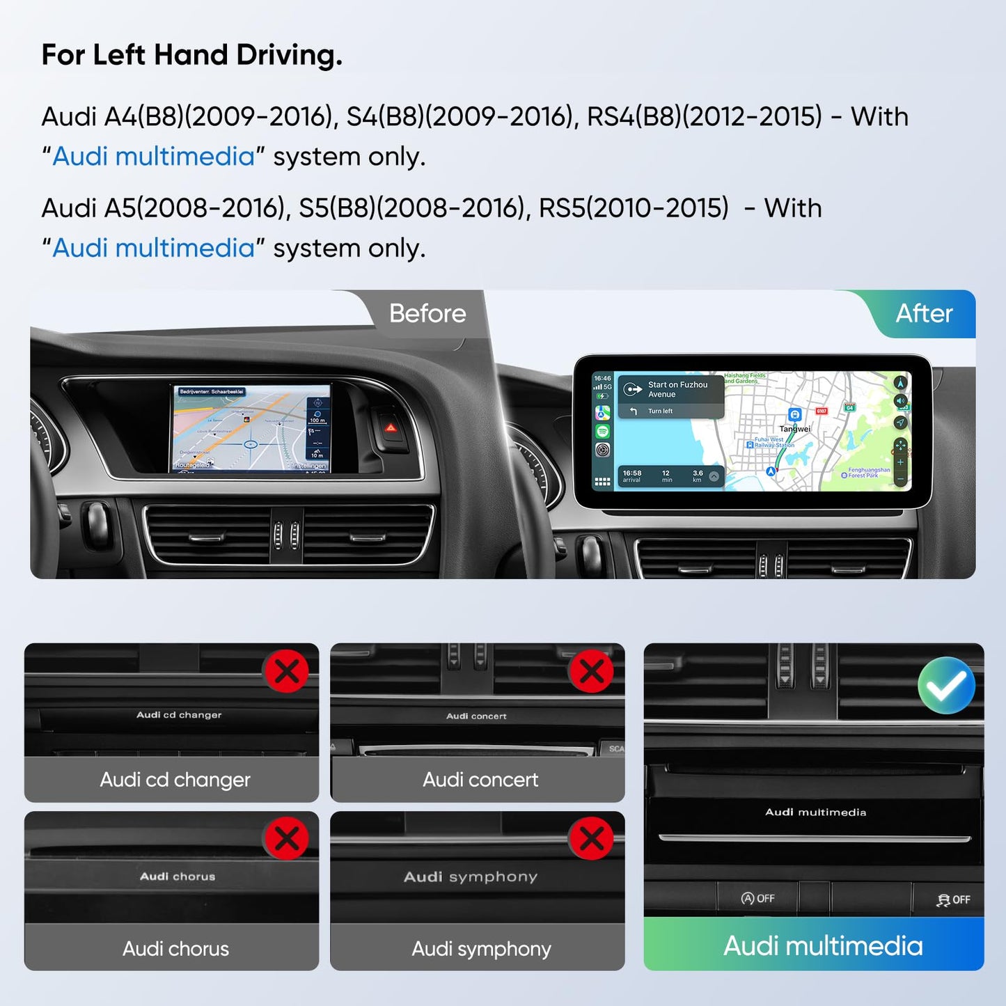 Autoradio 12,3" pour Audi A4/A5/S4/S5 B8 (2009-2016) avec CarPlay & Android Auto