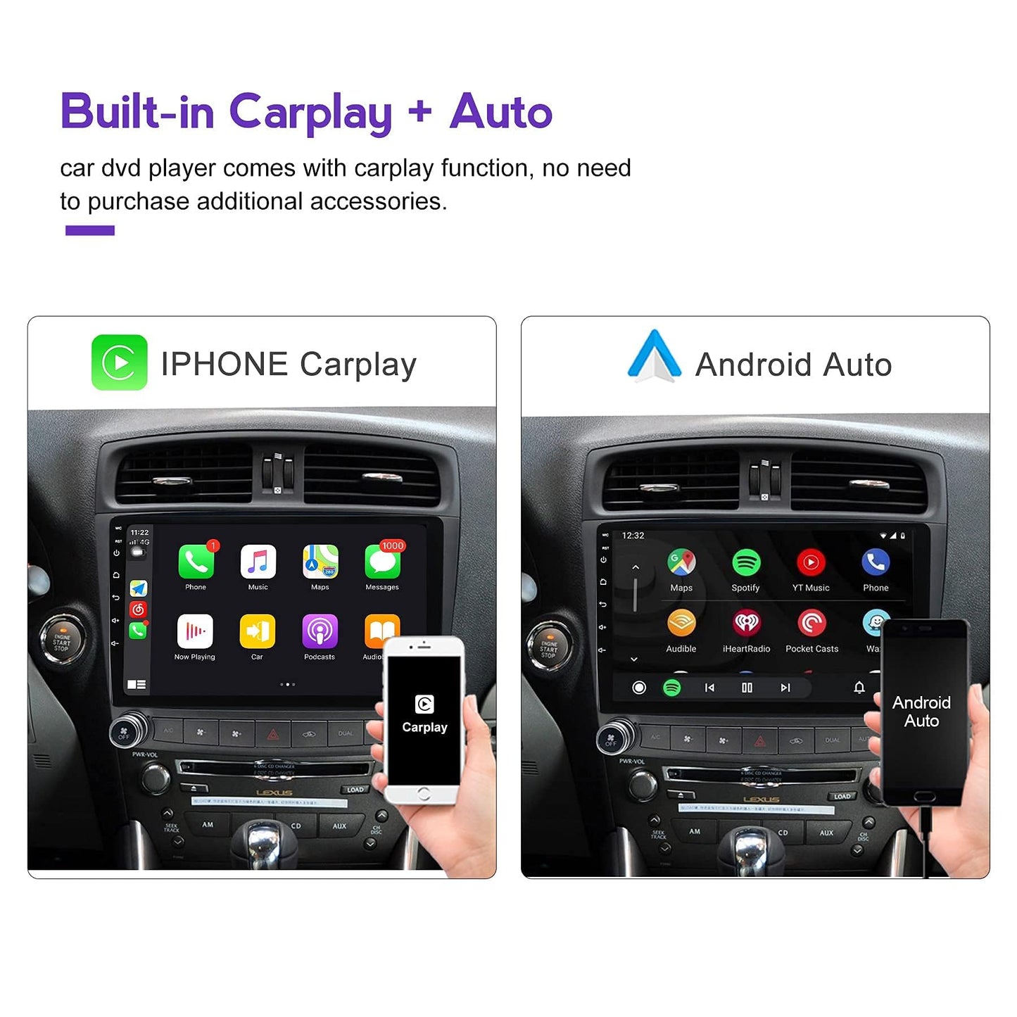 MekedeTech Android 13 Car Radio for Navigation for Lexus IS250 IS200 IS220 IS300 IS350 Head Unit Car GPS Stereo Multimedia Player in Dash Stereo with Built-in CarPlay and Android Auto WiFi BT