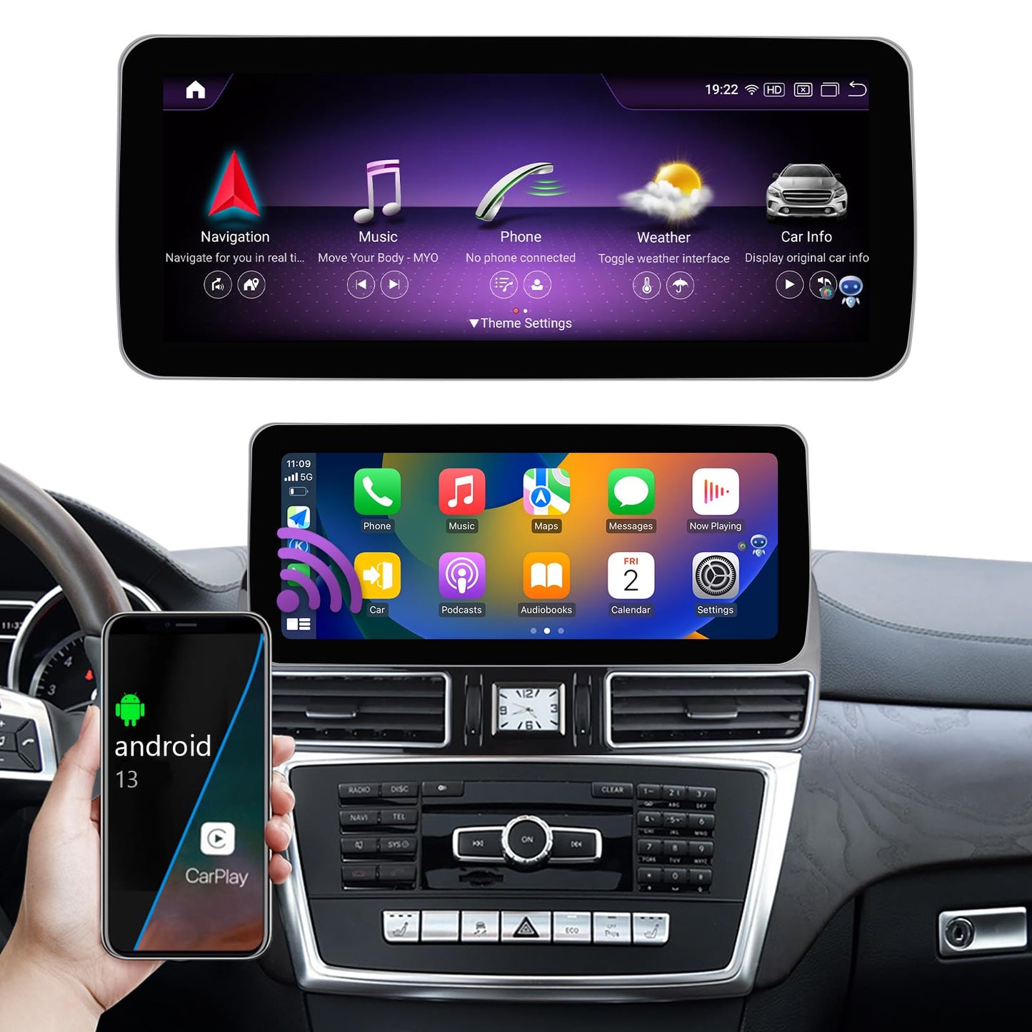 Autoradio Android 13 taille 12.3'' pour Mercedes C/GLC W205 2015-2018 | CarPlay, Android Auto