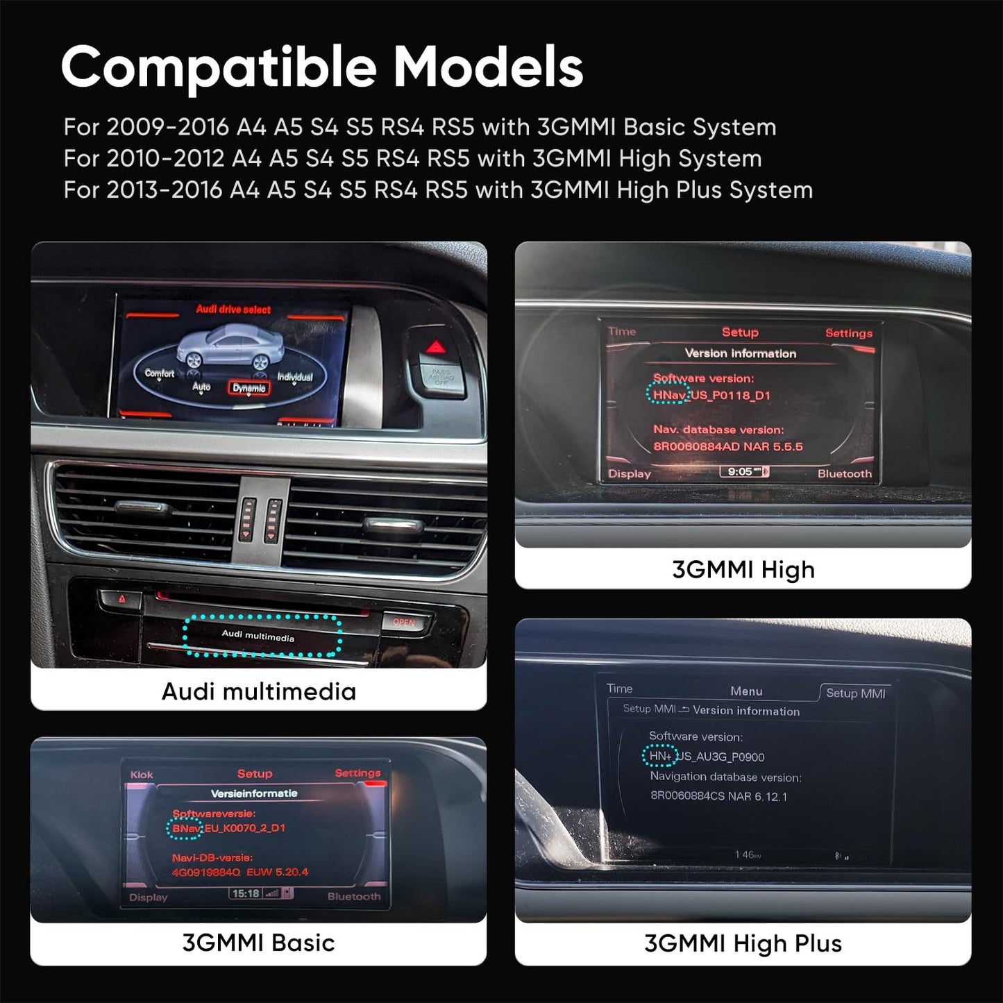 Écran Tactile 10.25″ Wireless Carplay Android Auto pour Audi B8 B8.5 A4 S4 A5 S5 RS4 RS5 2009-2016